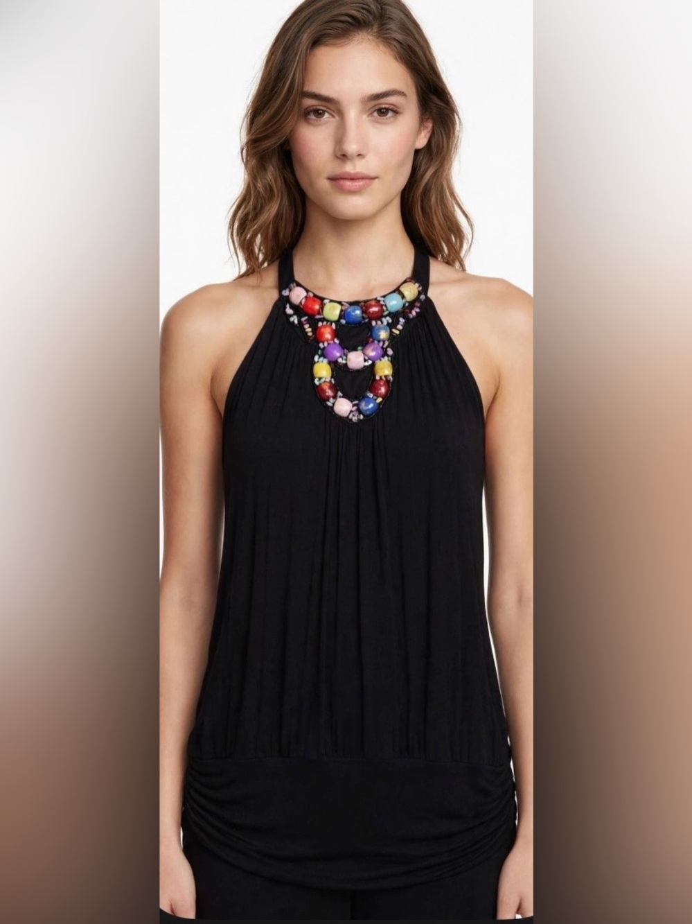JohnPaulRichard sleeveless Black Beaded Necklace Halter Top Sz. M